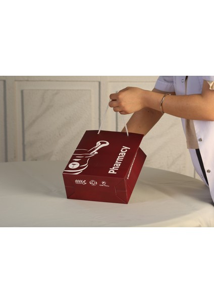 Eczane Karton Çanta Körüklü Bordo 20 x 10 x 23,50 cm 25 Adet modelleri