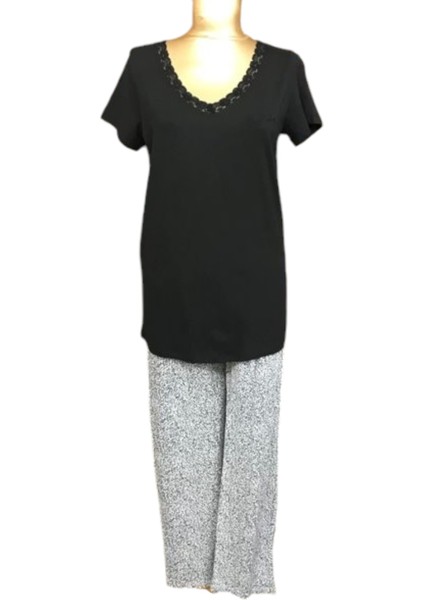Pierre CARDIN-7286-BAYAN Kısa Kollu Pijama Takımı-Siyah