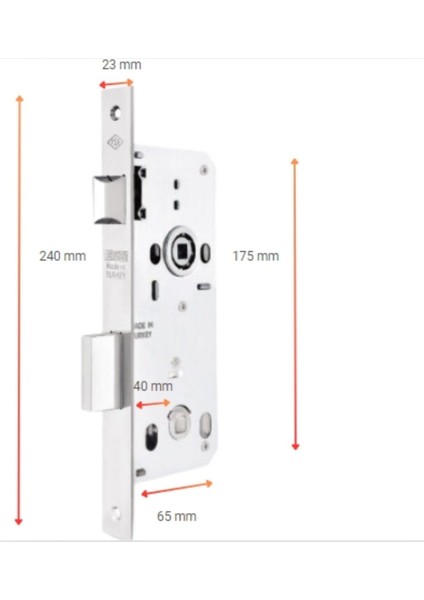 Tursan Gömme Kilit Wc Kare 23 mm Aynalı 40 mm Gri