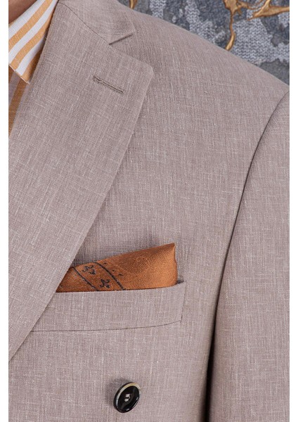 Erkek Slim Fit Mono Yaka Kruvaze Toprak Takım Elbise modelleri