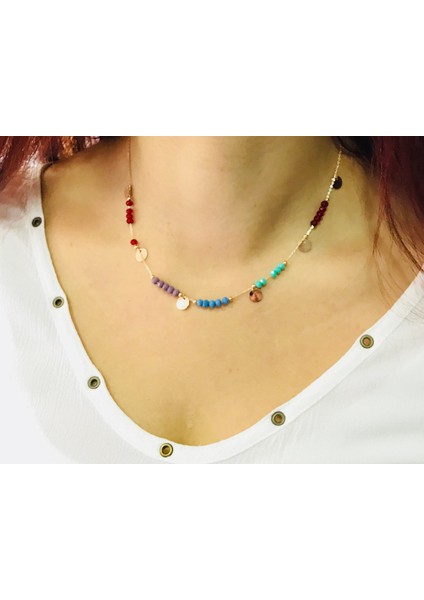 Doğal Taşlı Pullu Gümüş Kolye