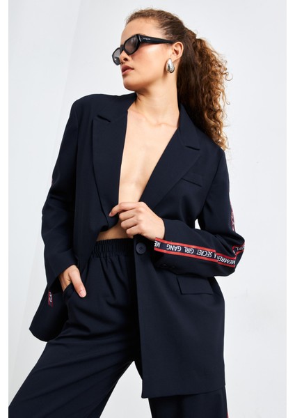Şerit Detaylı Lacivert Kadın Blazer Ceket fiyatları