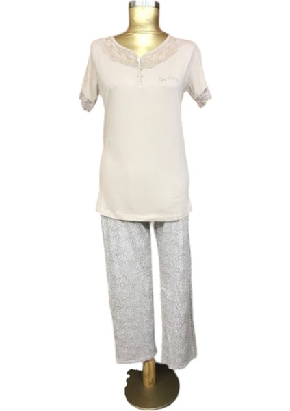 Pierre CARDIN-7286-BAYAN Kısa Kollu Pijama Takımı-Kayısı
