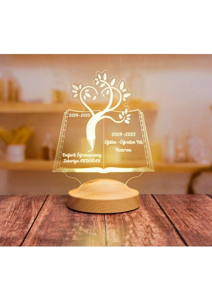 Öğretmenler Günü Hediyesi 3D LED Lamba - Mezuniyet Hatırası, İsimli Öğretmene Hediye, Kitap Tasarımlı Sevgili Öğretmenim Masa Lambası