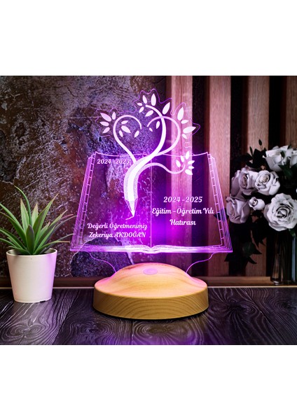 Öğretmenler Günü Hediyesi 3D LED Lamba - Mezuniyet Hatırası, İsimli Öğretmene Hediye, Kitap Tasarımlı Sevgili Öğretmenim Masa Lambası