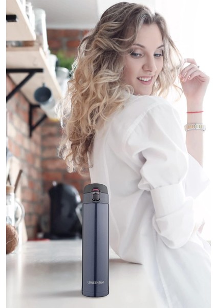 LNT7296 Sızdırmaz Kilitli Vakumlu Çıft Katmanlı Travel Mug Çelik Termos 520 ml Blue 10 Saat Sıcak / 18 Saat Soğuk