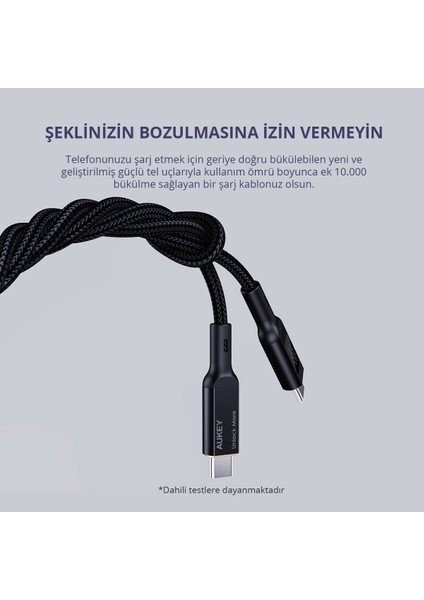 CB-MCC102-BK 100W Naylon Örgülü 5A 480Mbps Type-C Type-C LCD Ekranlı Kablo 1.8M