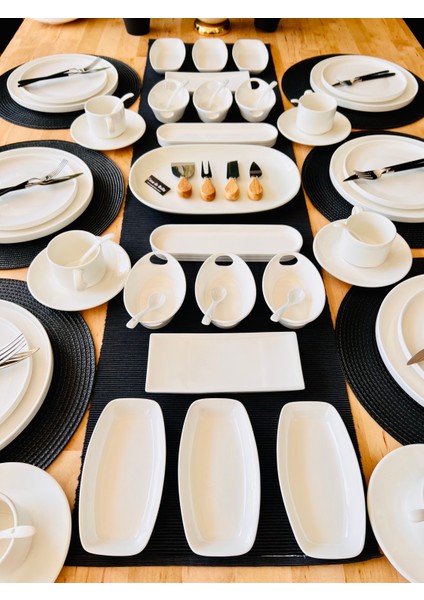 White Modern 94 Parça 12 Kişilik Porselen Yemek ve Kahvaltı Takımı