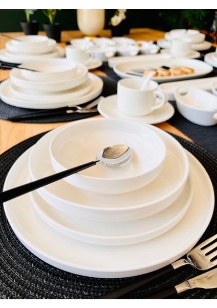 White Modern 94 Parça 12 Kişilik Porselen Yemek ve Kahvaltı Takımı