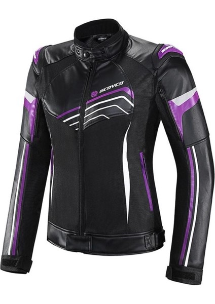 Motosiklet Kadın Montu 4 Mevsim Maxdura 600-D Dayanıklı Kumaş Ve Deri Women Motor Mont Black Purple