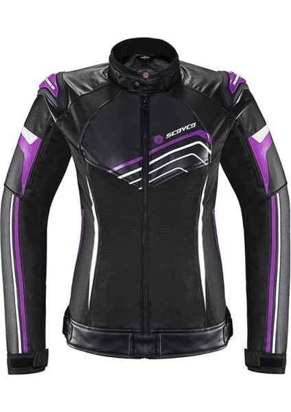 Motosiklet Kadın Montu 4 Mevsim Maxdura 600-D Dayanıklı Kumaş Ve Deri Women Motor Mont Black Purple