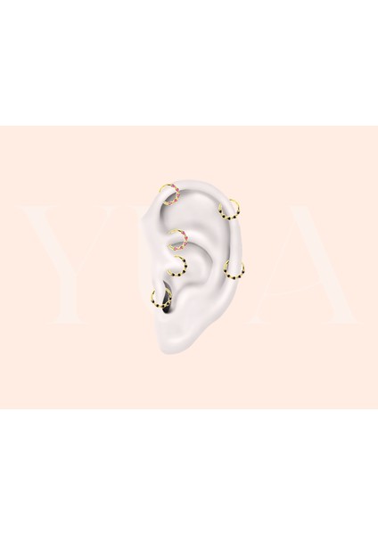 Yua Jewelry Beş Siyah Pırlanta Taşlı Helix/kıkırdak/daith/lobe Halka Piercing 14 Ayar Altın Küpe