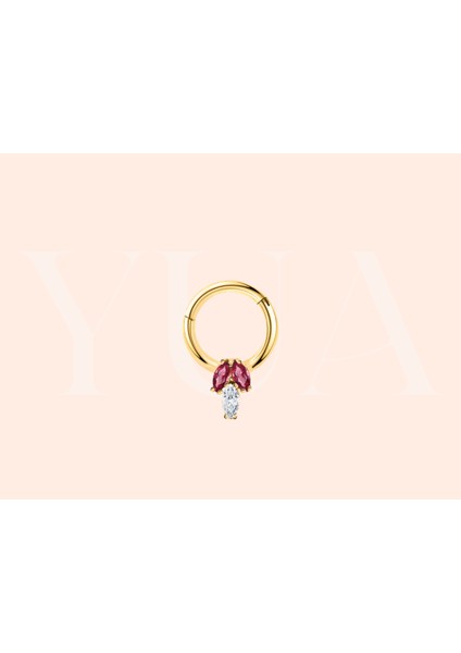 Marquise Pırlanta ve Yakut/rubin Taşlı 14 Ayar Altın Kıkırdak/tragus Halka Piercing Küpe