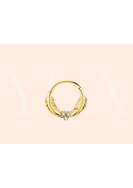 Yua Jewelry Yaprak Tasarım Pırlantalı 14 Ayar Altın Kıkırdak/tragus Halka Piercing