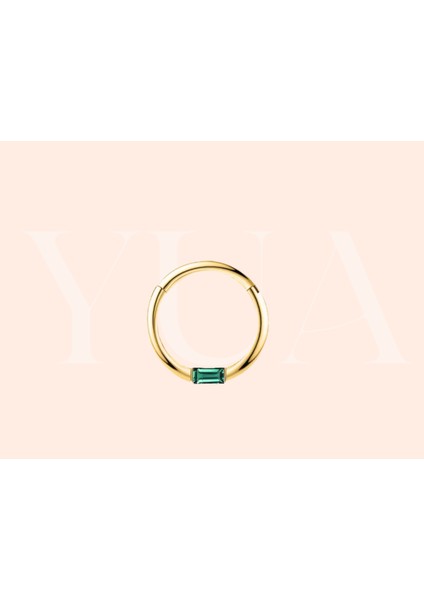 Yua Jewelry Zümrüt/emerald Taşlı Baget Kesim 14 Ayar Altın Kıkırdak/helix Halka Piercing