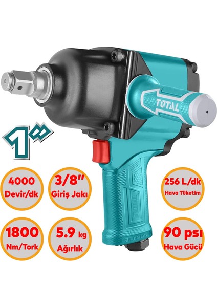1800 Nm Havalı Darbeli Somun Sıkma TAT41112 Sökme Tabanca 1" Araba Teker Lastik Civata Bijon