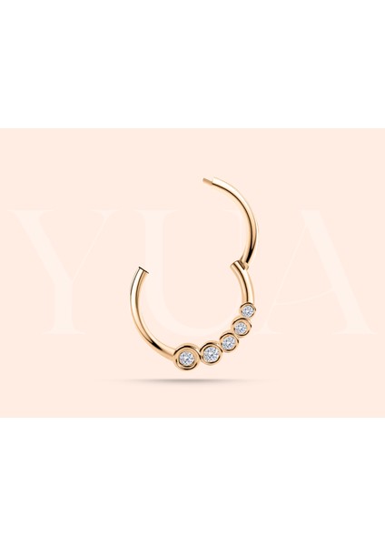 Yua Jewelry Beş Pırlanta Taşlı Sade 14 Ayar Altın Kıkırdak/helix Halka Piercing