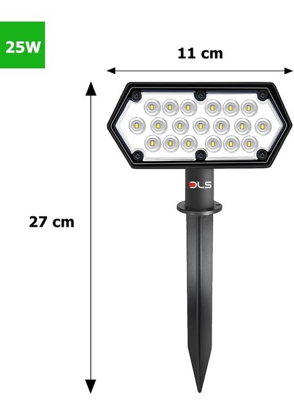 Güneş Enerjili 25 Watt Yeşil Işık Çim Çiçek Bahçe Ağaç Solar Aydınlatma Armatürü