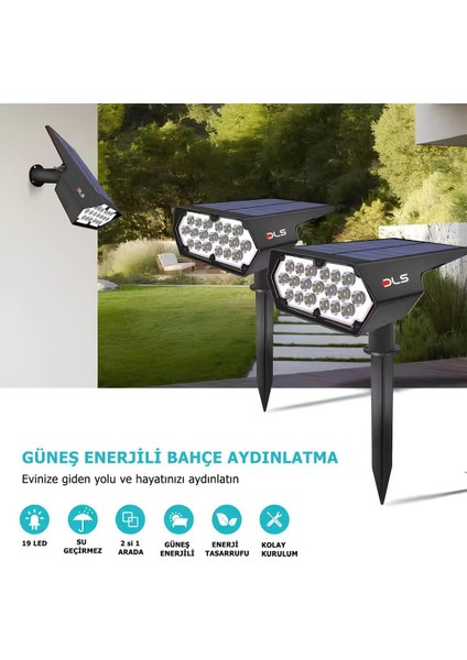 Güneş Enerjili 25 Watt Yeşil Işık Çim Çiçek Bahçe Ağaç Solar Aydınlatma Armatürü