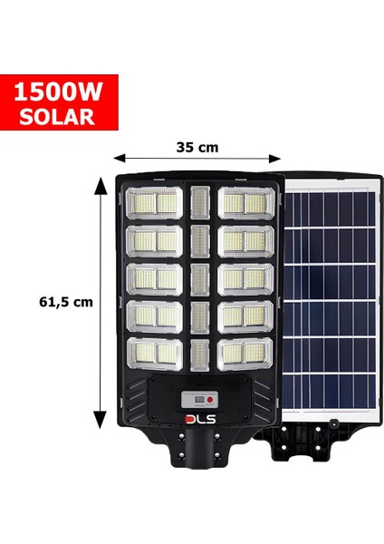 Dls 1500W Solar Güneş Enerjili Profesyonel LED Bahçe Aydınlatması Hareket Sensörlü 780 Ledli