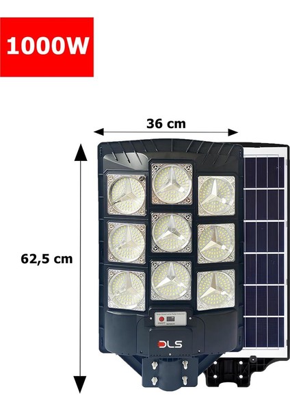 Dls 1000W Solar Güneş Enerjili Profesyonel LED Bahçe Aydınlatması Hareket Sensörlü 513 Ledli