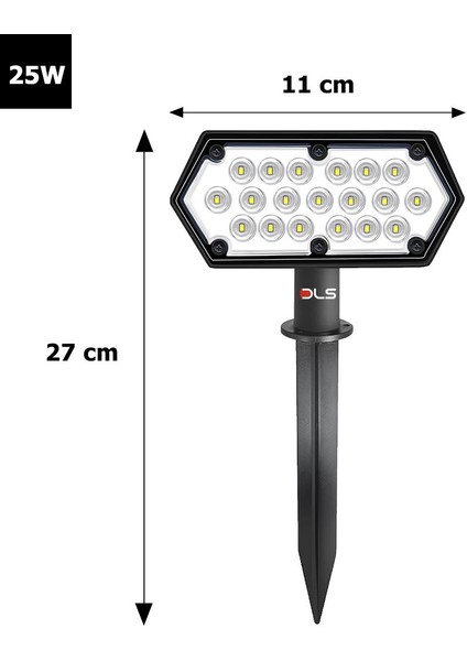 Güneş Enerjili 25 Watt Beyaz Işık Çim Çiçek Bahçe Ağaç Solar Aydınlatma Armatürü