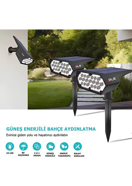 Güneş Enerjili 25 Watt Beyaz Işık Çim Çiçek Bahçe Ağaç Solar Aydınlatma Armatürü