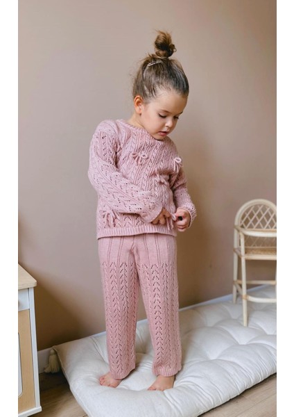 Kurdela Detaylı Triko Kız Çocuk takım - Pembe fiyatları