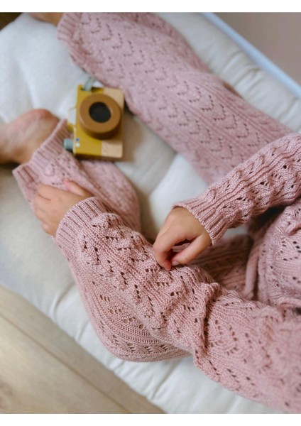 Kurdela Detaylı Triko Kız Çocuk takım - Pembe modelleri
