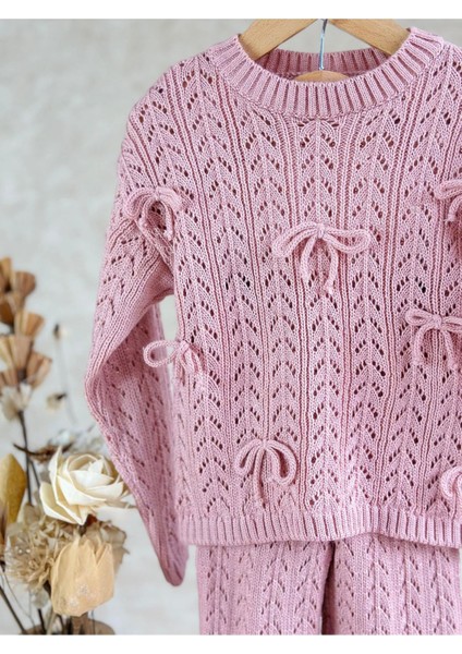Kurdela Detaylı Triko Kız Çocuk takım - Pembe indirimleri