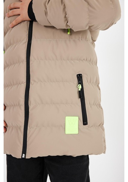 Kahverengi Erkek Çocuk Çıkartılabilir Kapüşonlu Şişme Deri Karışımlı Kumaş Mont&kaban indirimleri