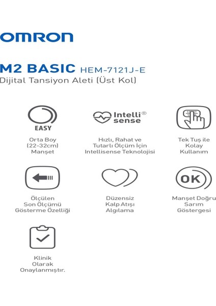 M2 Basic HEM-7121J-E Üst Koldan Ölçer Dijital Tansiyon Aleti