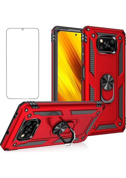 Xiaomi Poco X3 Pro Kılıf Armor Tank Holder Hard Shockproof + Ekran Koruyucu