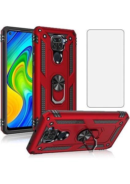 Xiaomi Redmi Note 9 Kılıf Armor Tank Holder Hard Shockproof + Ekran Koruyucu