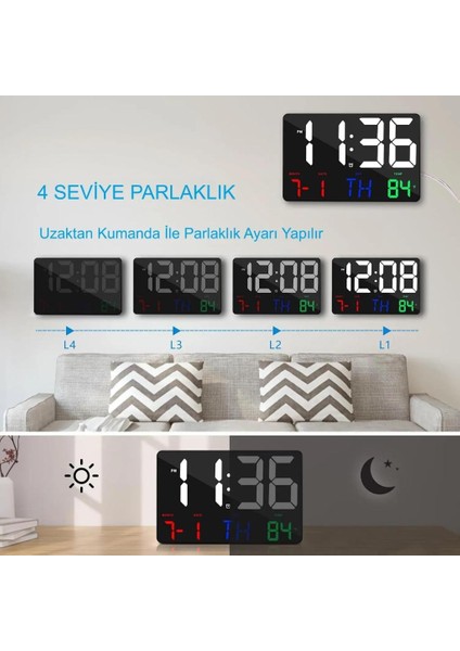 Dijital Duvar Saati Renkli Uzaktan Kumandalı Hd Led Ekran Tarih Gün Sıcaklık Alarm Usb Dekoratif indirimleri