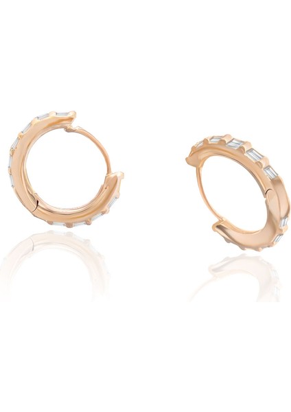 Baget Taşlı Huggie 925 Ayar Gümüş Halka Küpe Kırmızı Renk