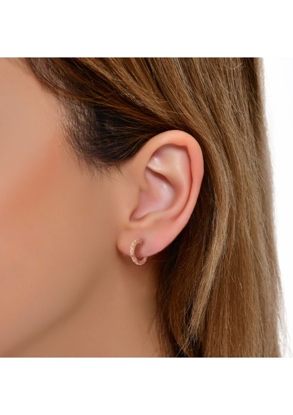 Baget Taşlı Huggie 925 Ayar Gümüş Halka Küpe Kırmızı Renk modelleri