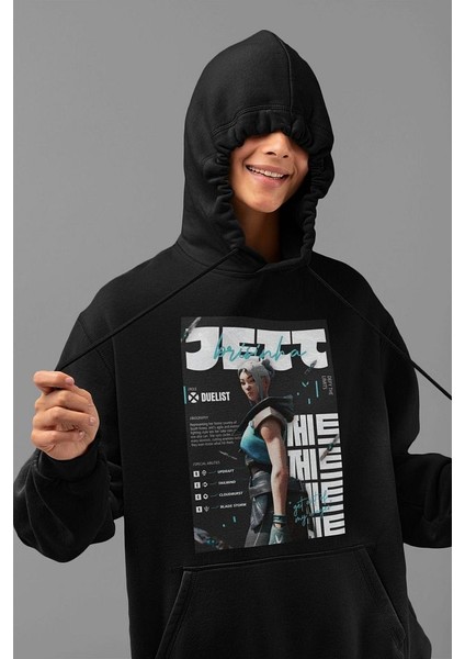 Valorrant Jett Duelist Karakter Baskılı Unisex Oversize Hoodie fiyatları