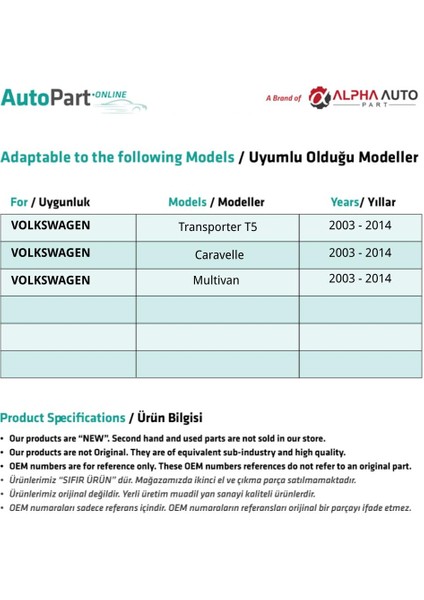 Vw Transporter T5,caravelle,multivan Için Bagaj Kilit Dişlisi