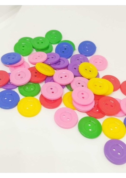 100 Adet 18 mm Renkli Yuvarlak Düğme Amigurumi Düğmesi