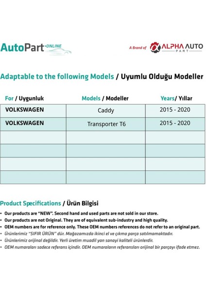 Volkswagen Caddy,transporter T6 Için Sürgülü Kapı Kilit Dişlisi