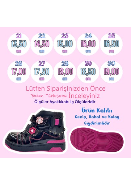 Ortopedik Kürklü Kız Bebek ve Çocuk Botu KLSBEPA2304 Rugan Siyah 24