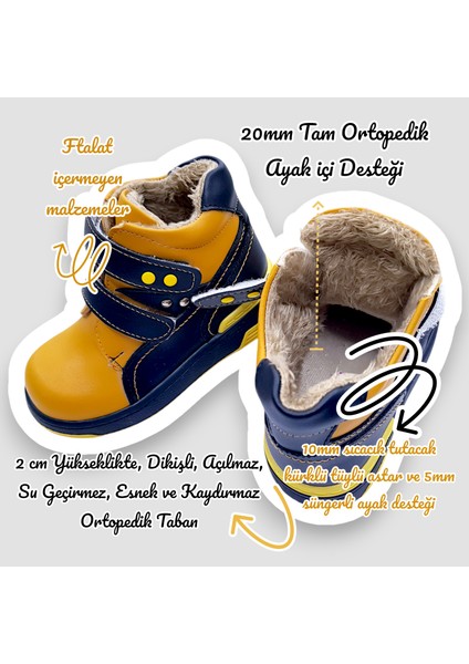 Ortopedik Kürklü Erkek Bebek ve Çocuk Botu PMABEPA2307 Sarı Siyah 22
