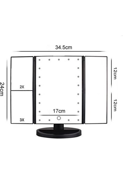 Büyüteçli 22 Led Işıklı Katlanabilir Açısı Ayarlanabilir Taşınabilir Masaüstü Pilli Dokunmatik Makyaj Aynası