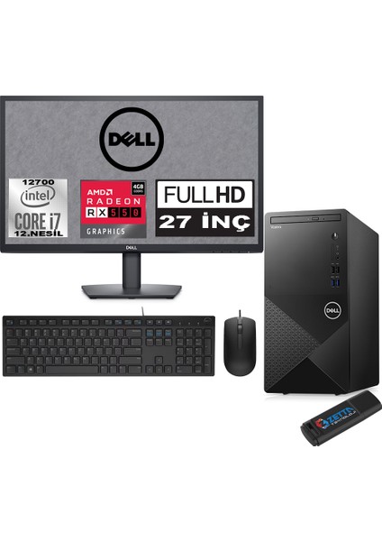 Vostro 3910 mt Intel Core I7 12700 12GB 1tb SSD 27" Fhd Ubuntu Amd RX550-4GB Masaüstü Bilgisayar 27N3910RX550U03 + Zetta USB Bellek