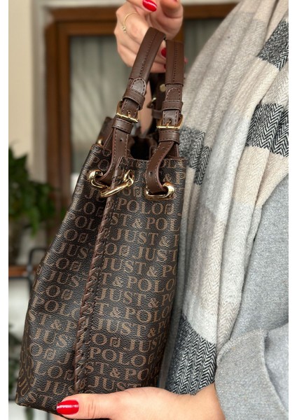 Kadın Örgülü 4 Bölmeli Omuz Çantası ve El Çantası 2180-GD modelleri