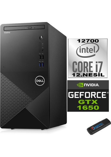 Vostro 3910 mt Intel Core I7 12700 24GB 2tb SSD Windows 11 Home Nvidia Nvidia GTX1650-4GB Masaüstü Bilgisayar N3910GTX1650H14 + Zetta USB Bellek