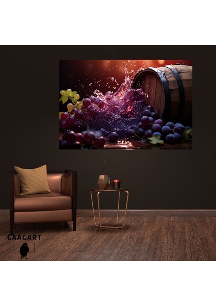 Tekli Yatay Kanvas Cafe Bar Duvar Tablosu Mor Üzümler