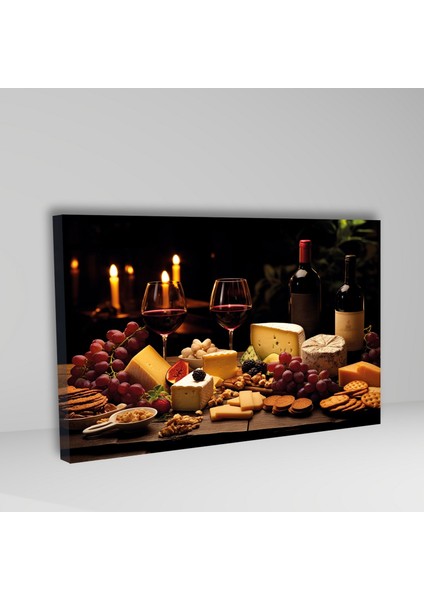 Tekli Yatay Kanvas Cafe Bar Duvar Tablosu Şarap Peynir ve Üzüm fiyatları