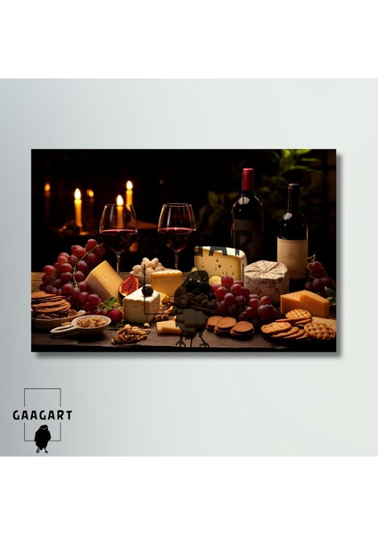 Tekli Yatay Kanvas Cafe Bar Duvar Tablosu Şarap Peynir ve Üzüm modelleri